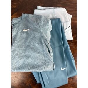 Nike Dri-FIT Women's Medium Training Set T-Shirt Leggings‎ Blue Activewear